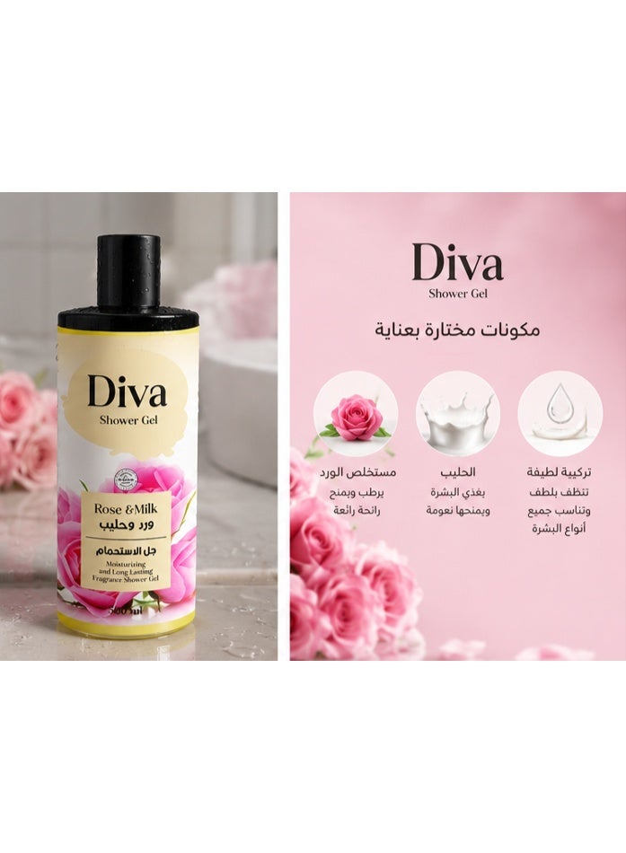 Diva Shower Gel with Rose and Milk 500ml - Image 3