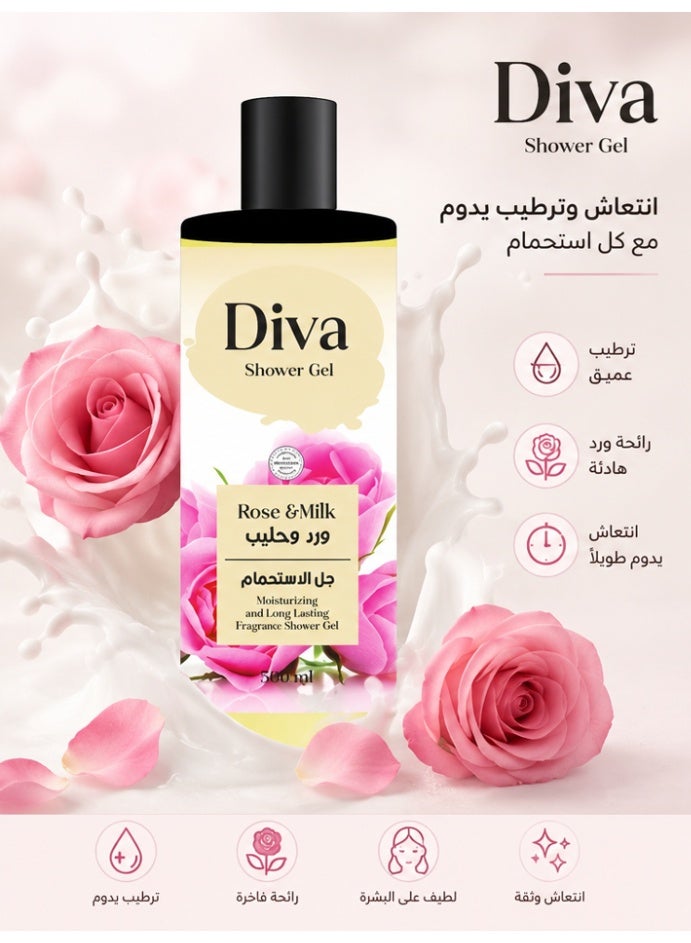 Diva Shower Gel with Rose and Milk 500ml - Image 2