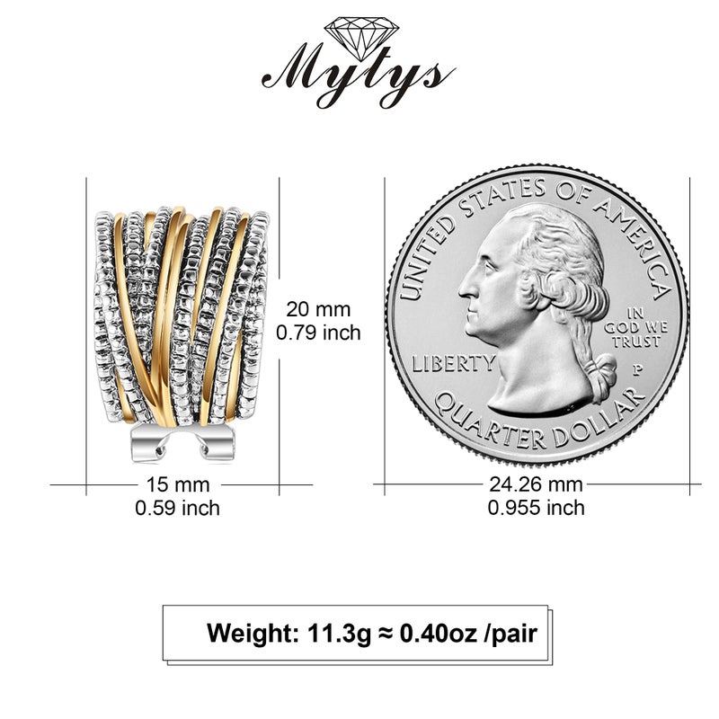 Mytys Two Tone Earrings for Women Gold and Silver Crossover Half Hoop Statement Earring Designer Stud Earrings (Gold & Silver) - Image 4