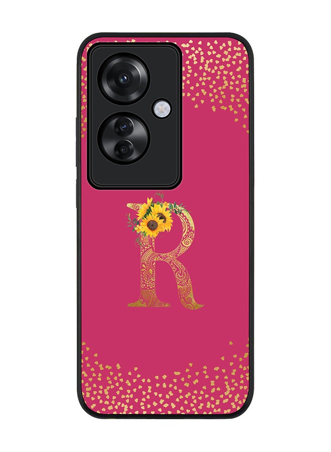 Stylizedd Rugged Black edge case for Oppo Reno11 F / Oppo F25 Pro 5G,Slim fit Cover Custom Monogram Initial Letter Floral Pattern Alphabet - R (Deep Pink Rose) - Image 1