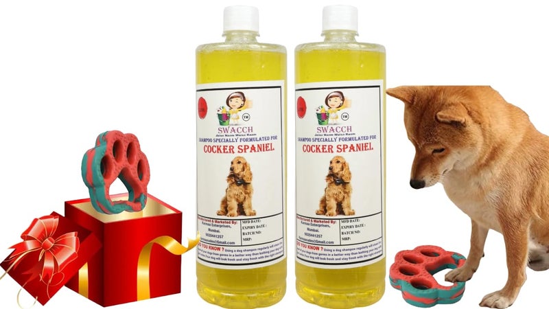 swacch Cocker Spaniel Dog Shampoo + Paw Shape I Rubber Dog Toy for Training and Interactive I Durable & Safe I Combo Pack I 2 Litre Lemon - Image 1