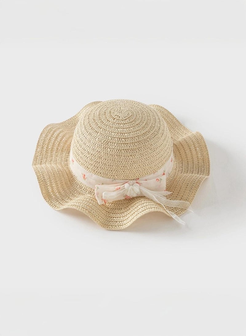 Dave & Bella Floral Straw Hat with Ribbon  - Image 1
