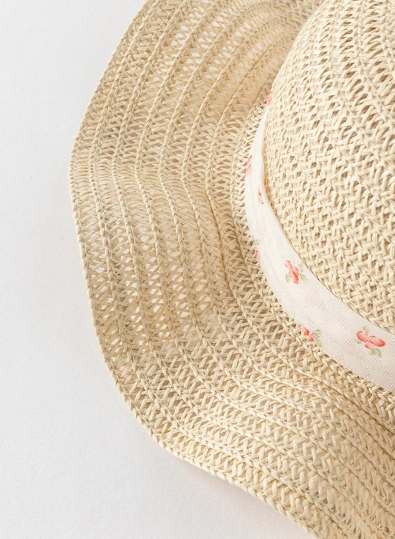 Dave & Bella Floral Straw Hat with Ribbon  - Image 3