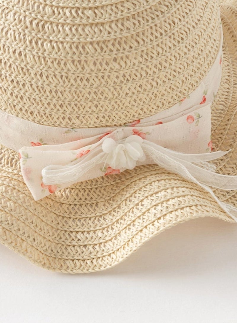Dave & Bella Floral Straw Hat with Ribbon  - Image 2