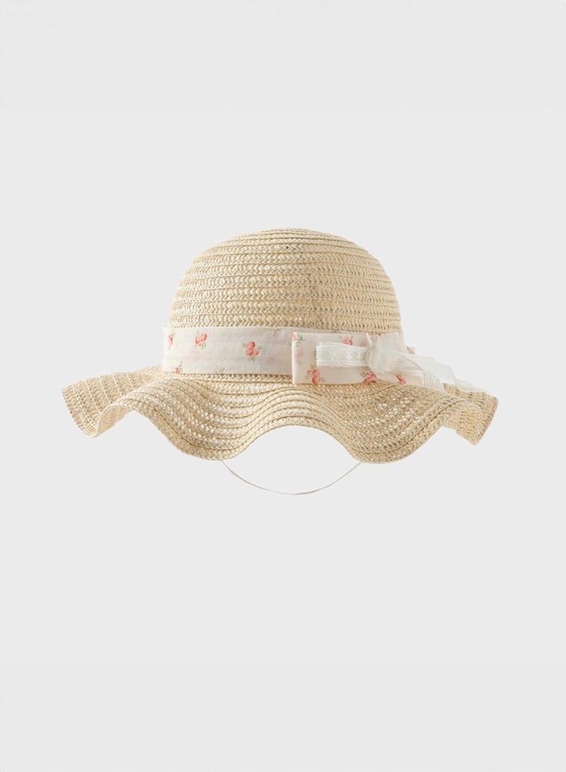 Dave & Bella Floral Straw Hat with Ribbon  - Image 4