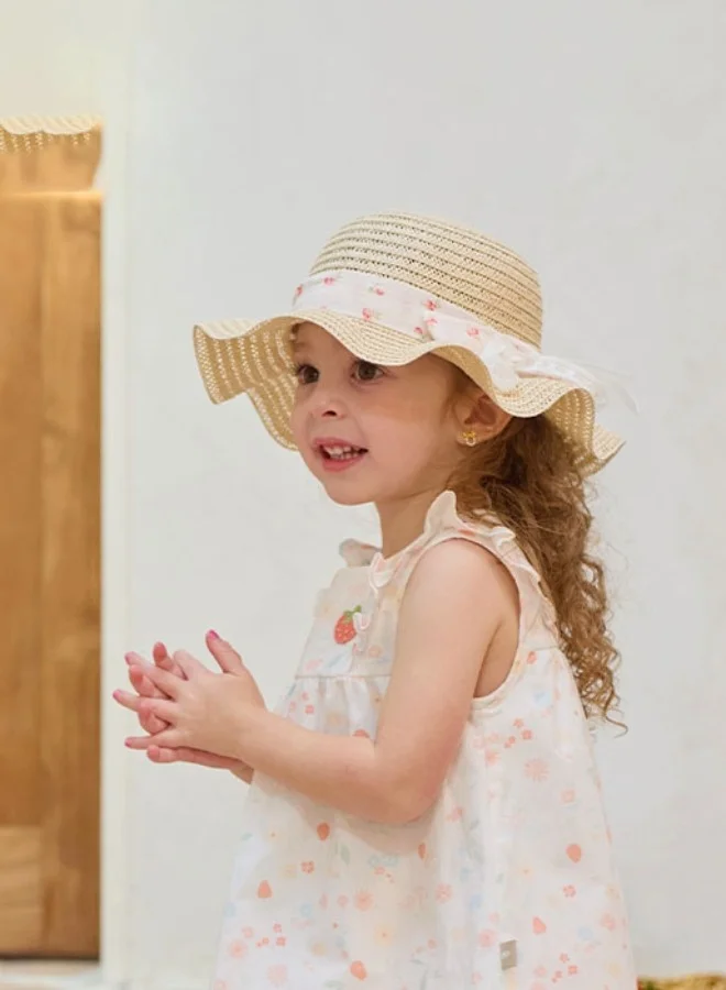 Dave & Bella Floral Straw Hat with Ribbon