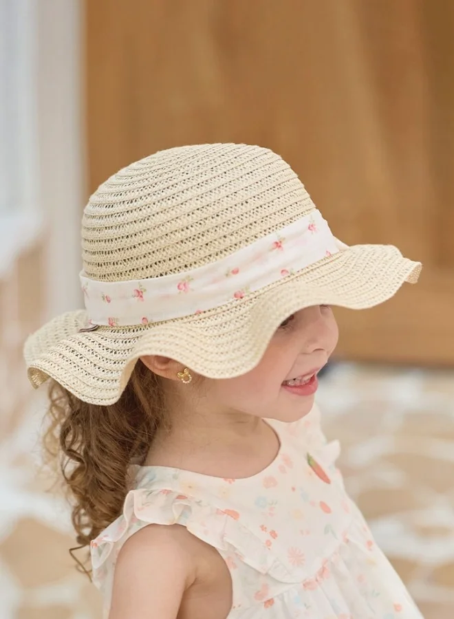 Dave & Bella Floral Straw Hat with Ribbon