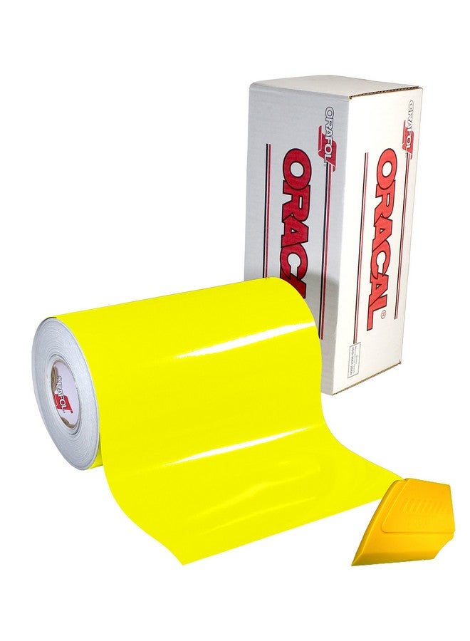 ORACAL 6510 Fluorescent Yellow Cast Vinyl Wrap 12 Inches X 30 Inches Roll For Cricut Silhouette & Cameo Including Hard Yellow Detailer Squeegee (1 Roll Pack)