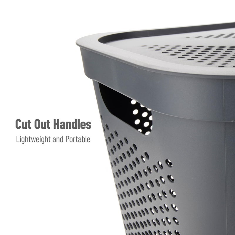 Mind Reader Slim Laundry Hamper with Lid, 60L Clothes Basket, Ventilated Plastic, Gray - Image 4