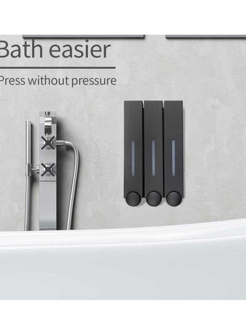Y&D Wall Mounted Liquid Soap Shampoo Dispensers, 3 Chamber 3x420 ml per Cup, Shower Dispenser Container No Drill Pump and Organizer for Toilet Home Bathroom Kitchen (Black) - Image 3