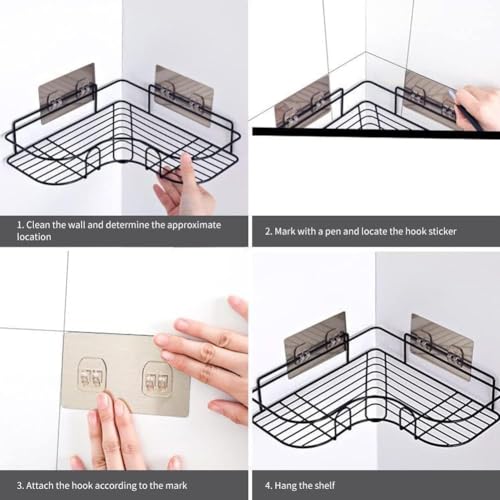 Boniry Metal Corner Shelf for Bathroom, Self Adhesive Bathroom Corner Shelf for Wall, Shampoo Holder for Bathroom Corner with Magic Stickers, Ideal for Bathroom Accessories (Big Corner 2 Pcs), Black - Image 5
