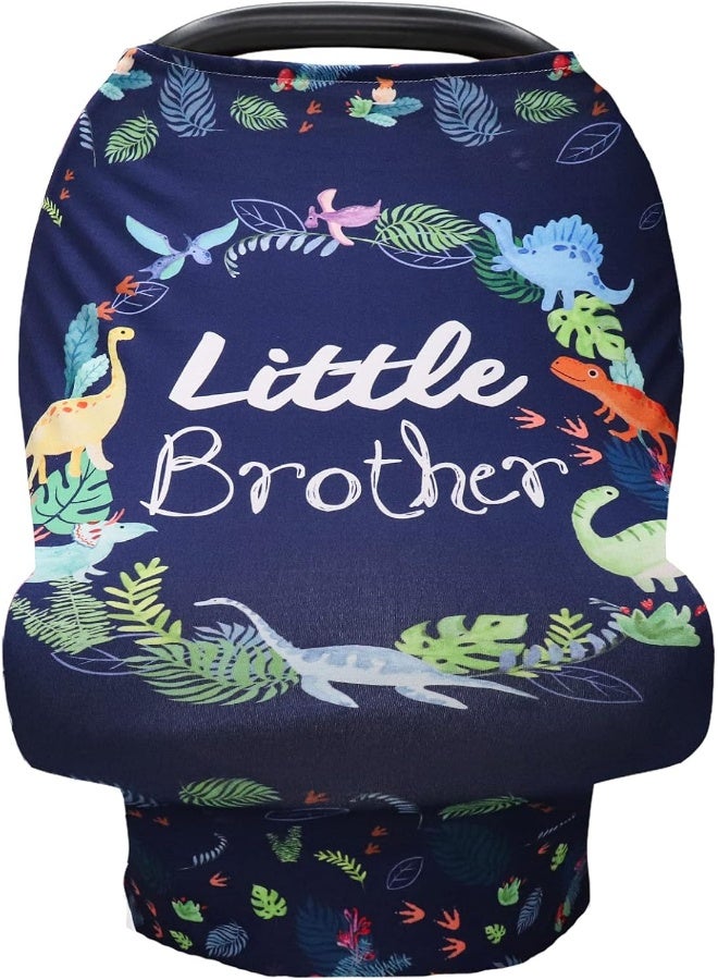 SWESEN Baby Car Seat Cover for Boys, Little Brother Car Seat Canopy, Multiuse Nursing Covers, Dinosaur Theme Infant Carrier Cover Summer, Breastfeeding Scarf Newborn, Ultra-Soft Breathable - Image 1