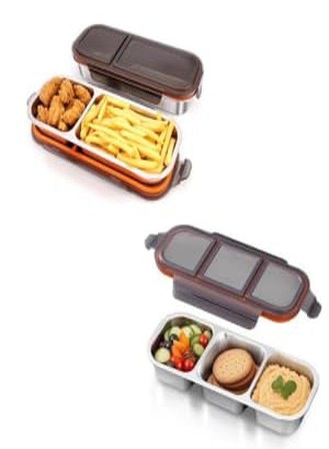 Jumix Leakproof Stainless Steel Lunch Box with Dividers – Bento Box with 2 or 3 Sections for Snacks, Meals & Portions, Dishwasher Safe & Portable for Office or School Use - Image 1