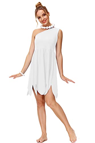 AOBUTE Women's Halloween Costume White One Shoulder Adult Wilma Dress Cosplay Outfit XXL - Image 2