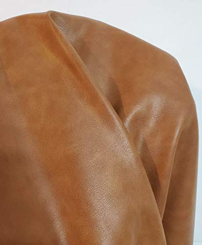 NAT Leathers Tan Cognac Soft Faux Vegan Leather (Peta Approved Vegan) 1 Yard (36 x 54 inch) Cut by the Yard Synthetic Pleather Solid Leather Fabric Sheets Thick Nappa 0.95 mm Upholstery 36"x54" - Image 1
