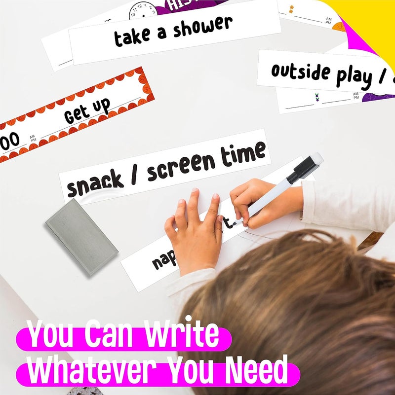 SpriteGru Daily Schedule Pocket Chart, Classroom Chart with 13+1 Pockets, 26 Reusable Cards (13 Double Sided Printed Cards & 13 Blank Ones) plus 2 Metal Mounting Hangers (Blue Sky, 13” x 36”) - Image 4