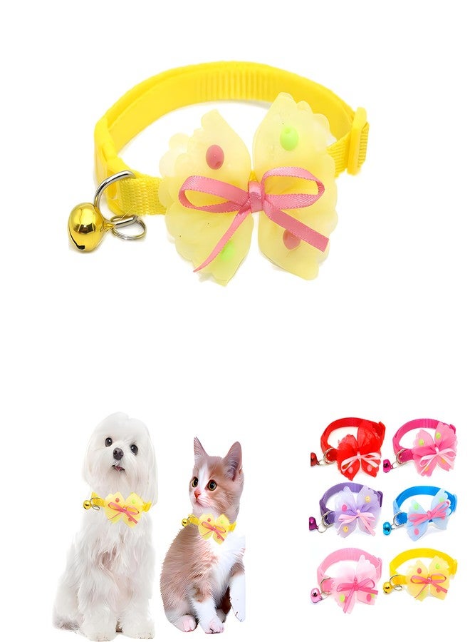 WeimoMonkey Yellow Small Dog Collar with Bell, Puppy Collar with Bow Tie, Cat Collar Girls Adjustable for XXS Xs Small Pet Kitten Dogs Animal Litter Tiny - Image 1