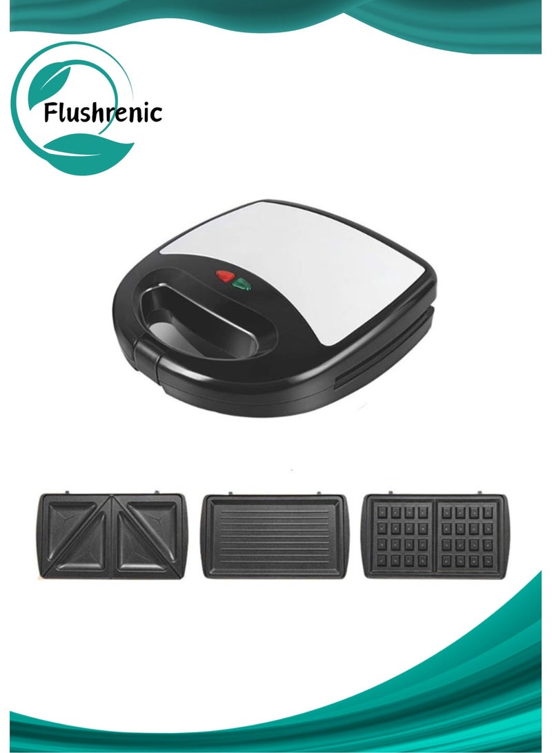 Flushrenic Sandwich Maker,Sandwich Maker, 850W Sandwich Grill And Waffle Maker Set With 3 Interchangeable Plates And Non-Stick Coating, Cool-Touch Integrated Handles, For Sandwiches, Steaks, Croissants - Image 1