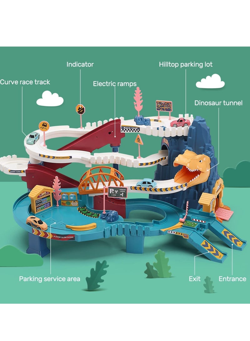 YelaJoy Dinosaur Coil Road Track Car, Paradise Car Adventure, Car Park, Kids Toys - Image 2