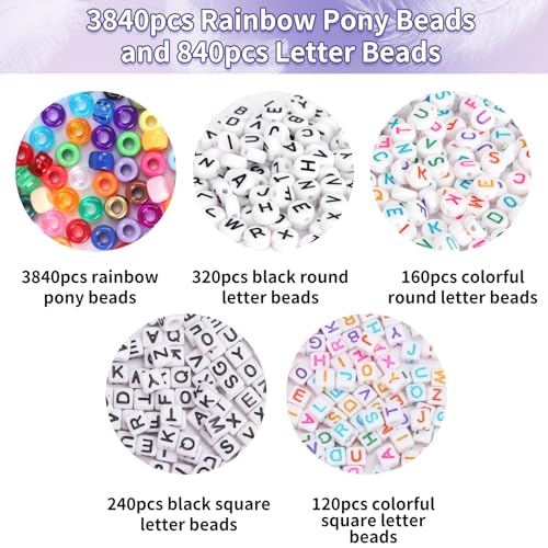 QUEFE 4680pcs Pony Beads Friendship Bracelets Making Kit, 120 Colors Kandi Beads Set for Jewelry Making, 3840pcs Plastic Rainbow Bead and 840pcs Letter Beads for Gift, Necklace and Craft - Image 3