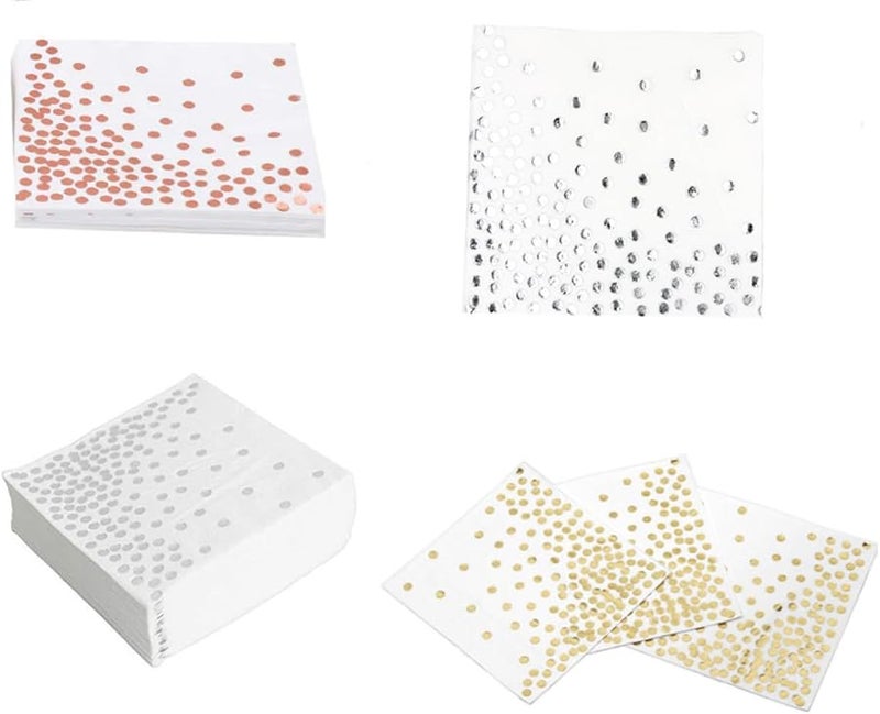 مناديل ورقية بنقاط فضية 20 قطعة للعشاء وحفلات الزفاف وأعياد الميلاد - Image 1