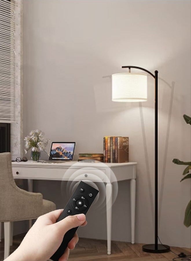 HOMESTAR مصباح أرضي مع جهاز تحكم عن بعد 3 درجات حرارة للألوان، مصباح طويل مع ظل قابل للتعديل من الكتان، مصابيح طويلة لغرفة المعيشة وغرفة النوم والمكتب والفصل الدراسي وغرفة النوم الجامعية، لمبة 12 واط متضمنة معدنية سوداء - Image 1