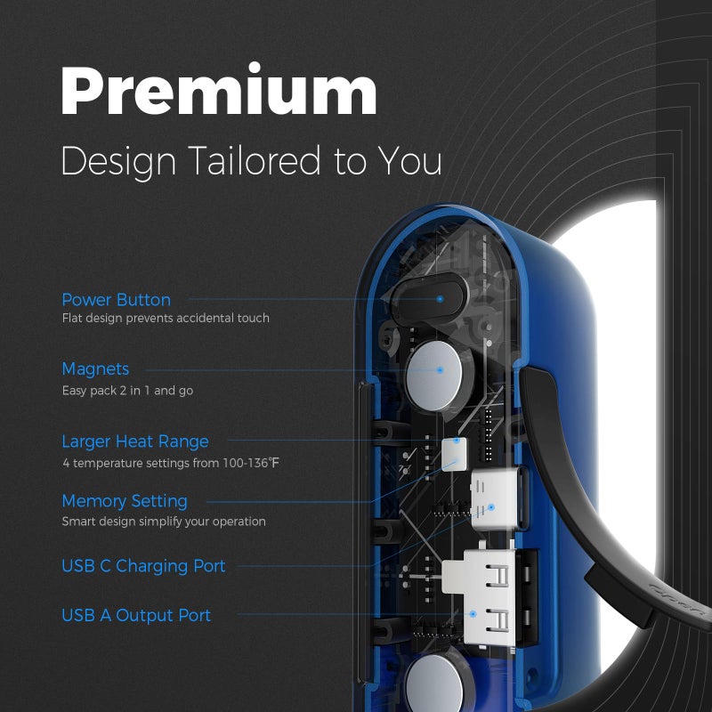 OCOOPA Hand Warmers Rechargeable 2 Pack, Magnetic Electric Handwarmer, 16 Hrs Warmth 4 Levels Heat Up to 145?, USB-C Portable Charger 10000mAh, Raynauds, Golf, Tech Gifts for Men, Union UT2s(MagTwins) - Image 5