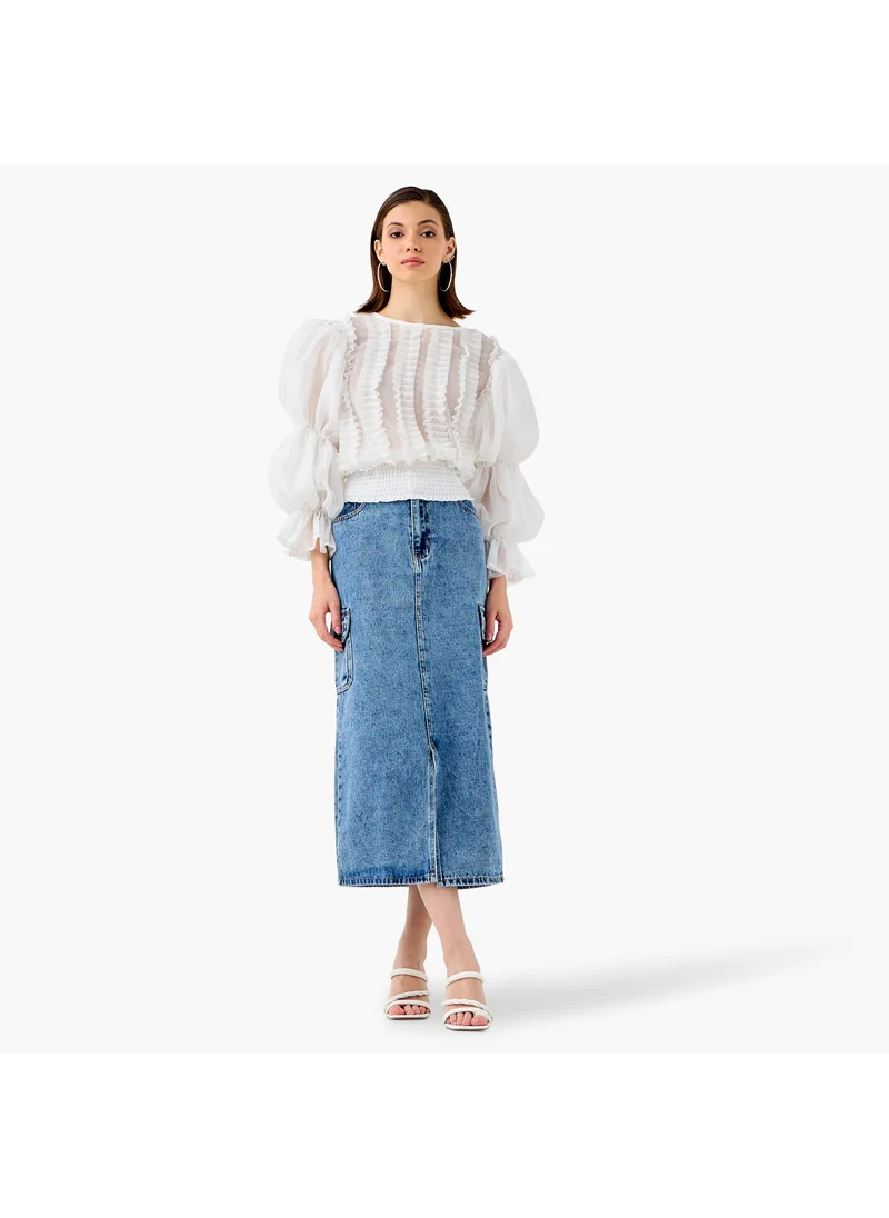 تواكستريمز 2Xtremz Ruffle Detail Top with Round Neck and Long Sleeves