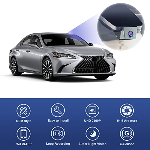 FITCAMX كاميرا داش فيت كام إكس 4K مناسبة لسيارة لكزس ES 2019-2025 ES350 ES300h F Sport ES250، تصميم OEM، فيديو بدقة 2160P UHD، واي فاي مدمج وتطبيق، تسجيل متكرر، حساس G، توصيل وتشغيل، بطاقة 64GB - Image 3