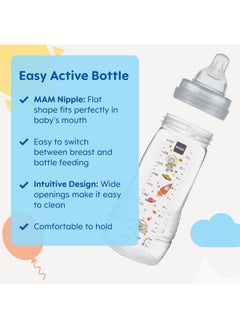 MAM Easy Active Bottle 11 Oz (2-Count), Fast Flow Bottles, 4+ Month, Unisex, Gray  - Image 1