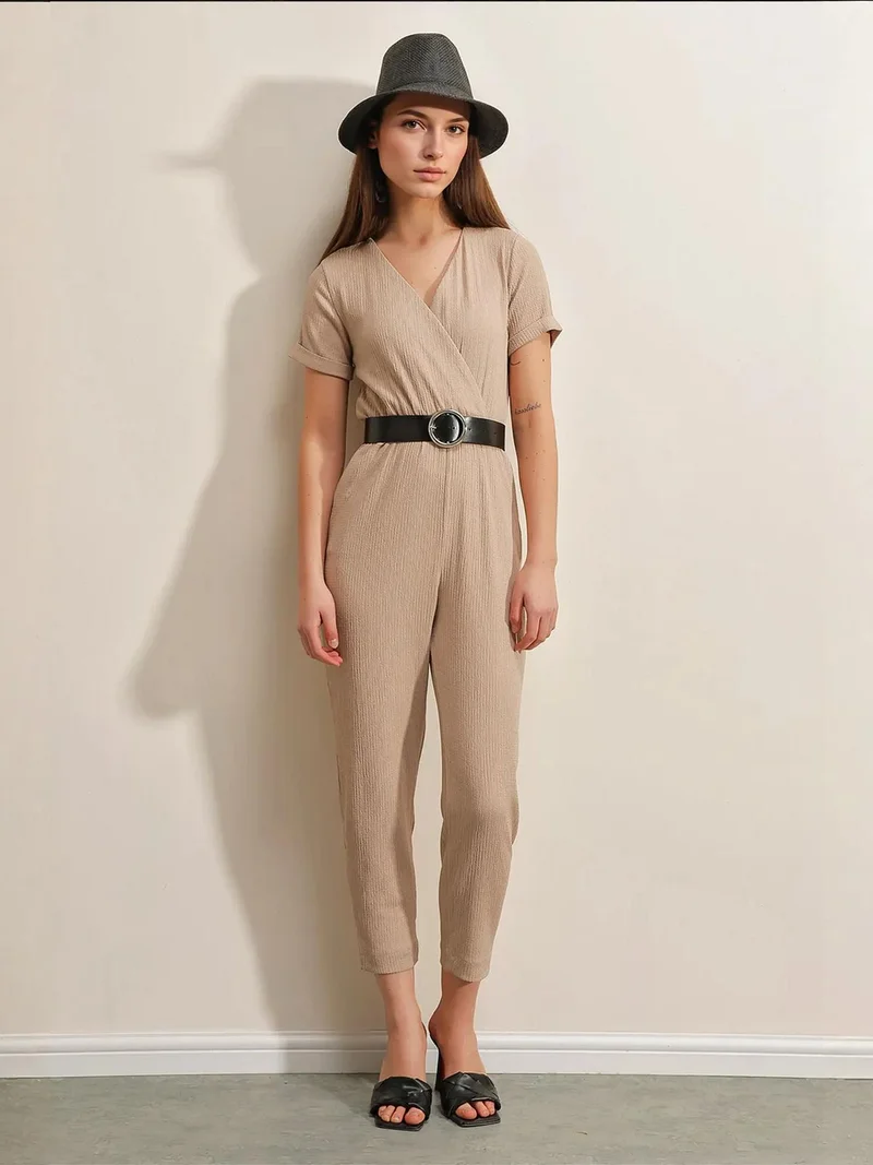 BDART Textured V-Neck Knit Jumpsuit with Bow