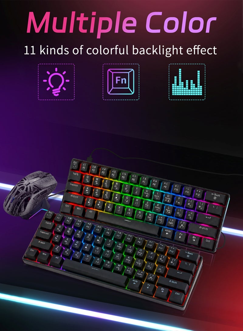 UCHUANG 61-Key English Arabic Mechanical Keyboard, Red Switch Hybrid Light Compact Mini Wired Keyboard for PC, Mac E-sports Portable Gaming Keyboard - Black - Image 5