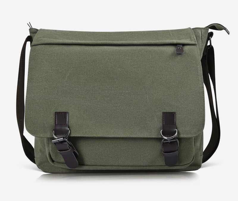 CAAORDKSO Canvas Vintage Messenger Bag Shoulder bag Large Travel Crossbody bags for Men Women 14 inch Laptop Bag Bookbag Work (Army Green) - Image 3