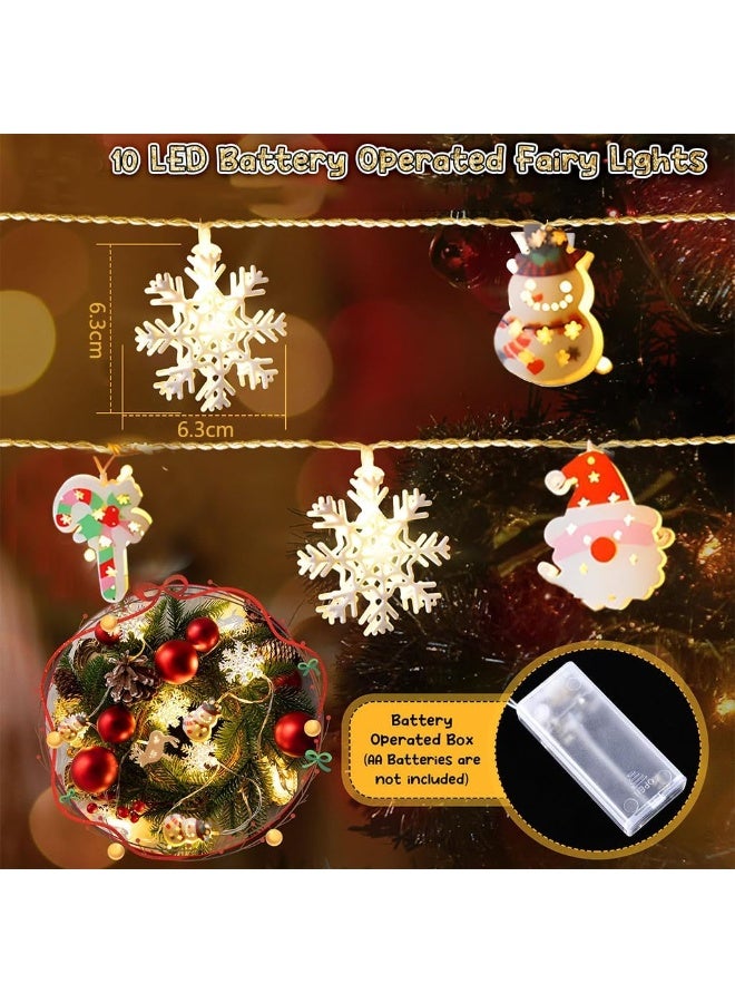 جورونب سلسلة أضواء عيد الميلاد، مصباح معدني بتصميم ندفة ثلجية، رجل ثلج، غزال، عصا، 1.5 متر، 10 مصابيح ليد معلقة، تعمل بالبطارية، مناسبة لحفلات عيد الميلاد، شجرة عيد الميلاد، لون أبيض دافئ. - Image 3