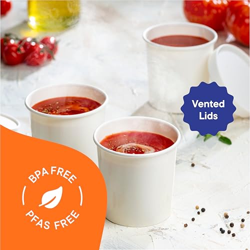 Stack Man [16 oz. - 50 Sets] Paper Food Container with Lid, Insulated Food Cups with Vented Lids - Hot or Cold To Go Soup Cup, for Soups, Ice Cream and Yogurt - Eco-Friendly - White - Image 4