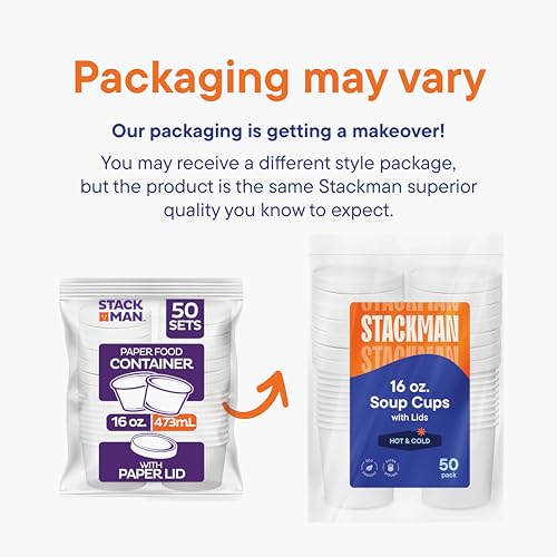 Stack Man [16 oz. - 50 Sets] Paper Food Container with Lid, Insulated Food Cups with Vented Lids - Hot or Cold To Go Soup Cup, for Soups, Ice Cream and Yogurt - Eco-Friendly - White - Image 5