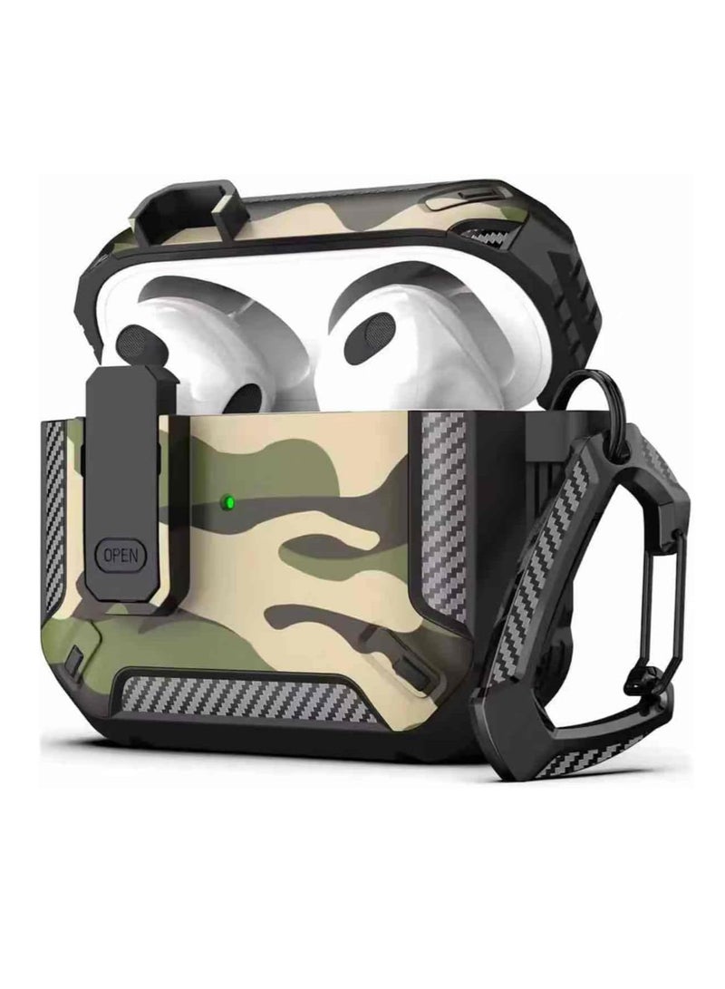 AirPods 4 Case with Lock, AirPods 4th Generation Case Cover with hook Shockproof AirPod Gen 4 Protective Cases with Keychain Compatible with Apple AirPods4 2024 (Black Camou) - Image 1