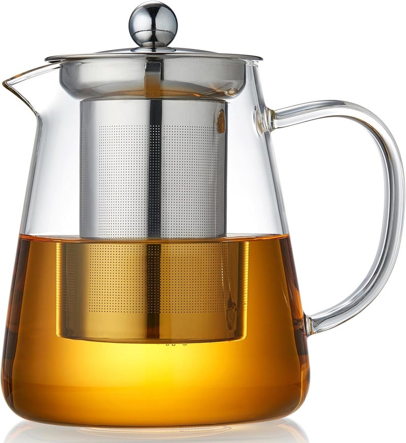 KHOLAD Glass Kettle Teapot with Removable Infuser Lid Handle Glass Tea Kettle Stovetop Microwave Safe Great for Loose Leaf Tea Blooming Tea Tea Bags Fruit Infused Water Round - Image 1