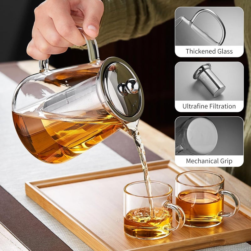 KHOLAD Glass Kettle Teapot with Removable Infuser Lid Handle Glass Tea Kettle Stovetop Microwave Safe Great for Loose Leaf Tea Blooming Tea Tea Bags Fruit Infused Water Round - Image 5