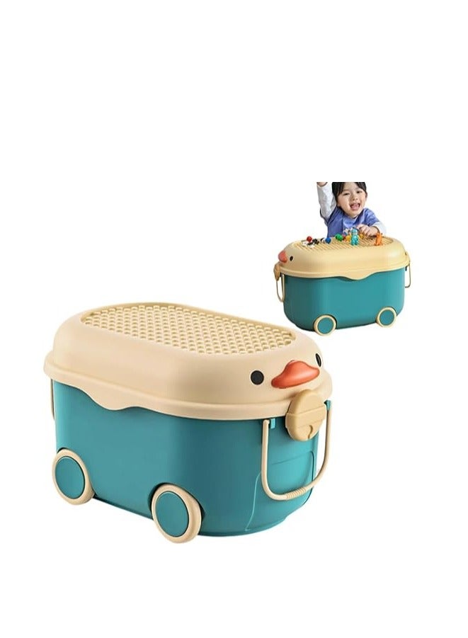 Kids Toy Storage Box Toy Storage Organizer Kids Clothes Storage Bin with Wheels and Handle for Store Clothes Toys and Food（Blue） - Image 1