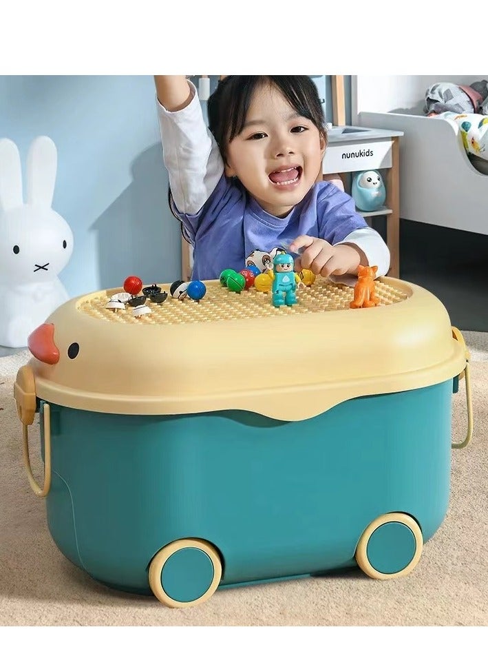 Kids Toy Storage Box Toy Storage Organizer Kids Clothes Storage Bin with Wheels and Handle for Store Clothes Toys and Food（Blue） - Image 2