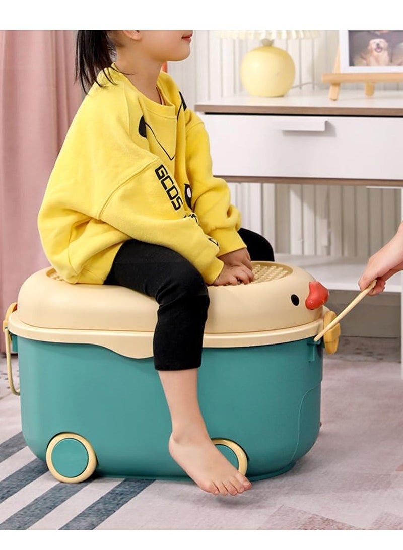Kids Toy Storage Box Toy Storage Organizer Kids Clothes Storage Bin with Wheels and Handle for Store Clothes Toys and Food（Blue） - Image 5