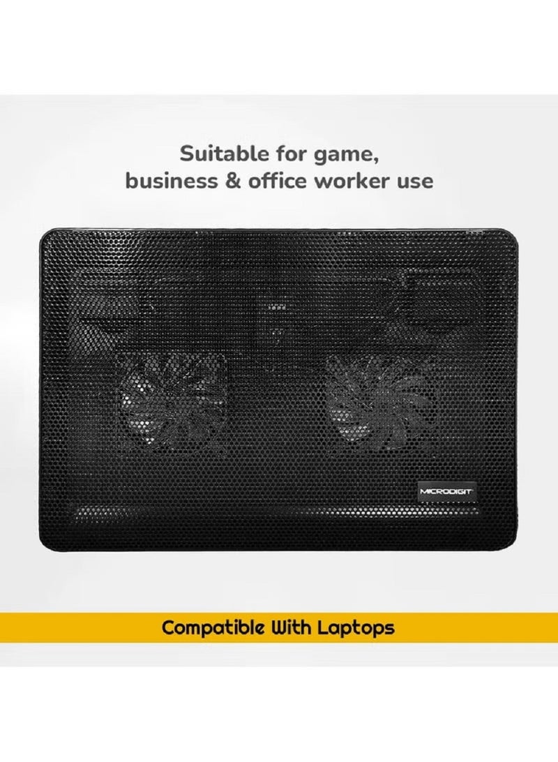 Micro Digit MICRODIGIT Laptop Cooling Pad with Dual 80mm Fans Blue LED Light USB Powered Metal Mesh Adjustable Angle Silent Operation, MD455CP - Image 3
