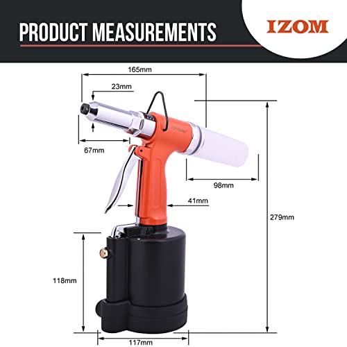IZOM IZ-6017 Pneumatic POP Rivitter (3.2mm, 4.00mm, 4.80mm & 6.4mm) 1400kgs Pull Force Heavy Duty Design with Front Exhaust Ideal for Assembly Line - Image 2