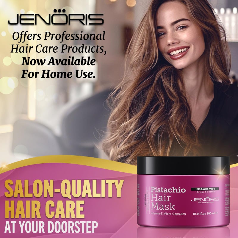 Jenoris Pistachio Hair Mask for Dry Damaged Hair â€“ Deep Conditioning Hair Mask Treatment with Pistachio Oil & Vitamin E, For Color-Treated Hair, For Hair Repair, Paraben & Salt Free, 10.14 Fl Oz - Image 3