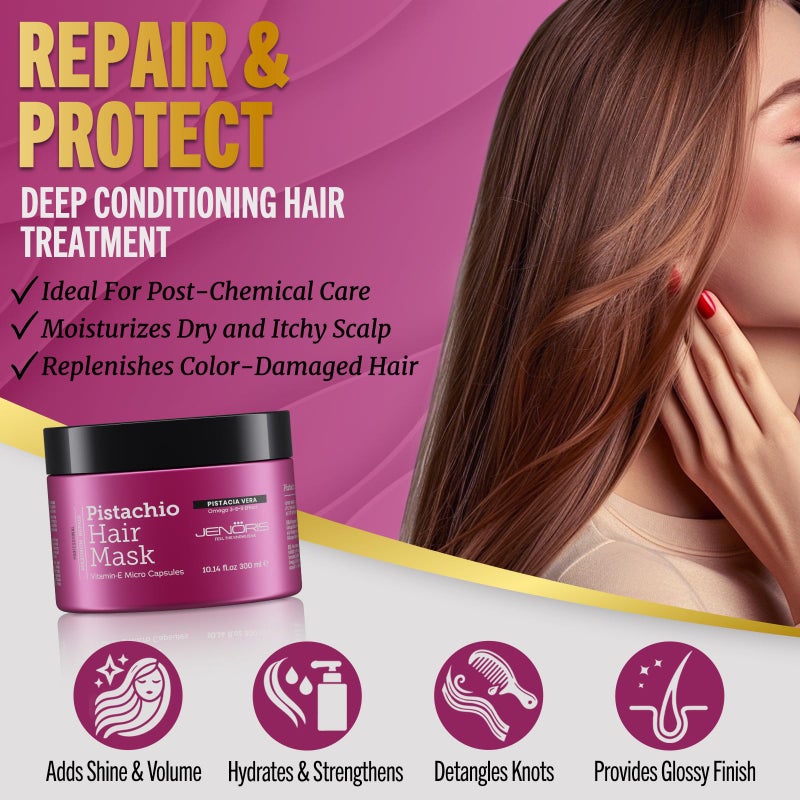 Jenoris Pistachio Hair Mask for Dry Damaged Hair â€“ Deep Conditioning Hair Mask Treatment with Pistachio Oil & Vitamin E, For Color-Treated Hair, For Hair Repair, Paraben & Salt Free, 10.14 Fl Oz - Image 4