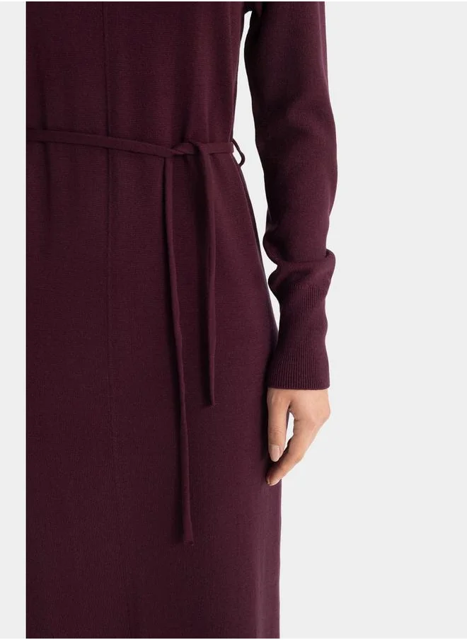 ديفاكتو Solid Regular Fit Turtleneck Maxi Knit Dress