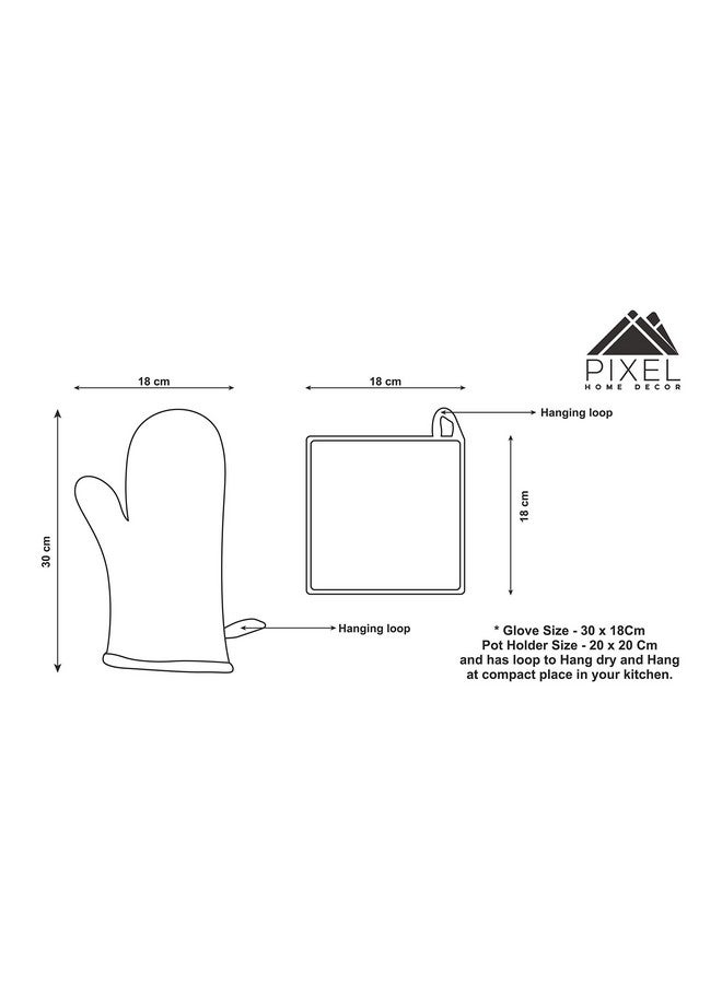 PIXEL HOME DECOR قفاز فرن و حامل قدر من القطن العضوي مزين بطبعة زهور (زهور خضراء GPH) - Image 4