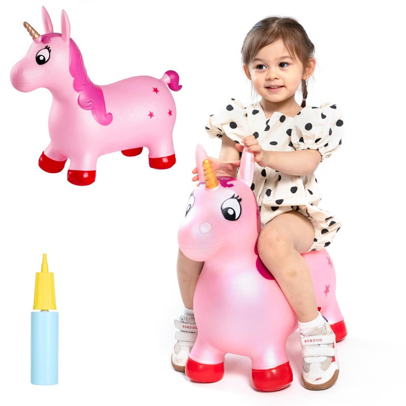 INPANY Pink Unicorn Hopper Horse Hopper Bouncy Inflatable Animal Rideon Toy for Children Boys and Girls Toddlers Pump Included - Image 2