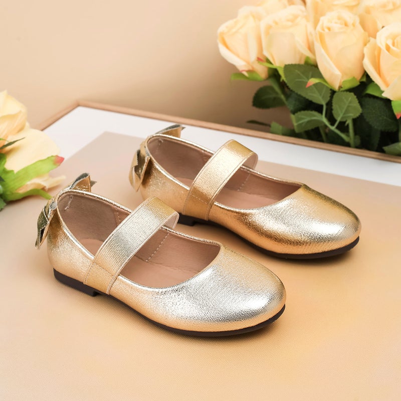 Girls' Princess Shoes, New Stylish Gold-Tone Chanel-Style Leather Shoes To Match Dresses, Mary Jane Soft-Soled Single Shoes - Image 5